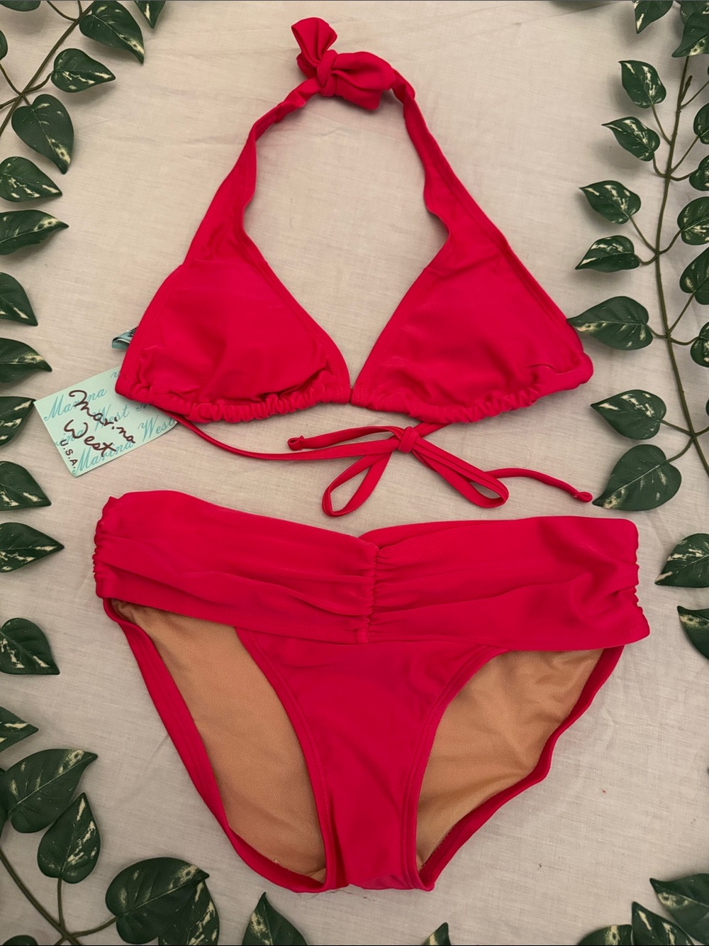 Hot pink Halter Tie Bikini Set - Classic Two-Piece Swimwear